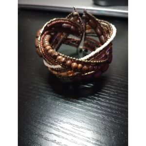 Bohemian‎ Brown Braided Memory Wire Cuff Bracelet